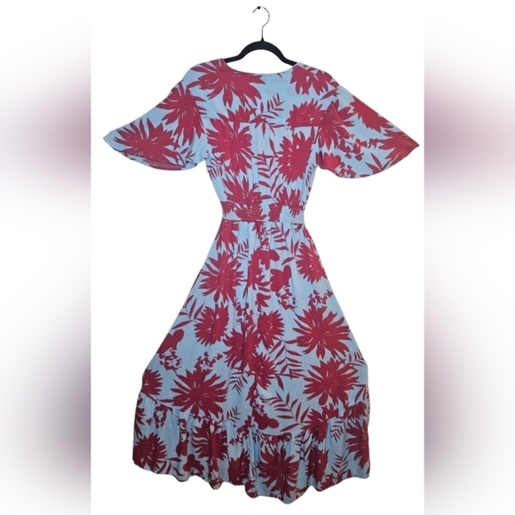 0069 Abel the Label Dress Tropical Blue Pink Floral High Low Midi Flounce XS - Picture 14 of 15